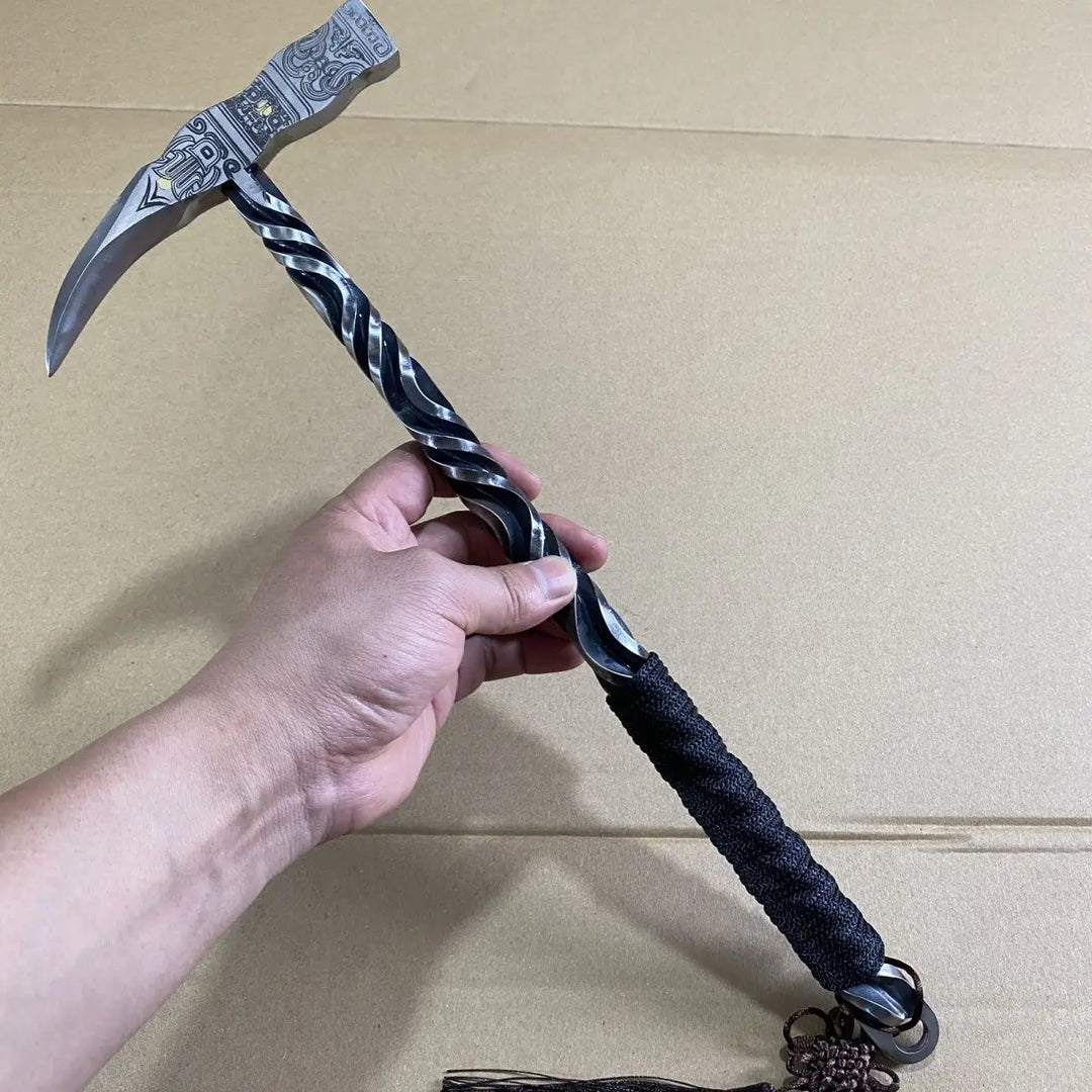 40cm Wild Boar Battle Axe Handmade Forged Axe Integrated Hammer Multi functional Camping Tool Car Camping Axe