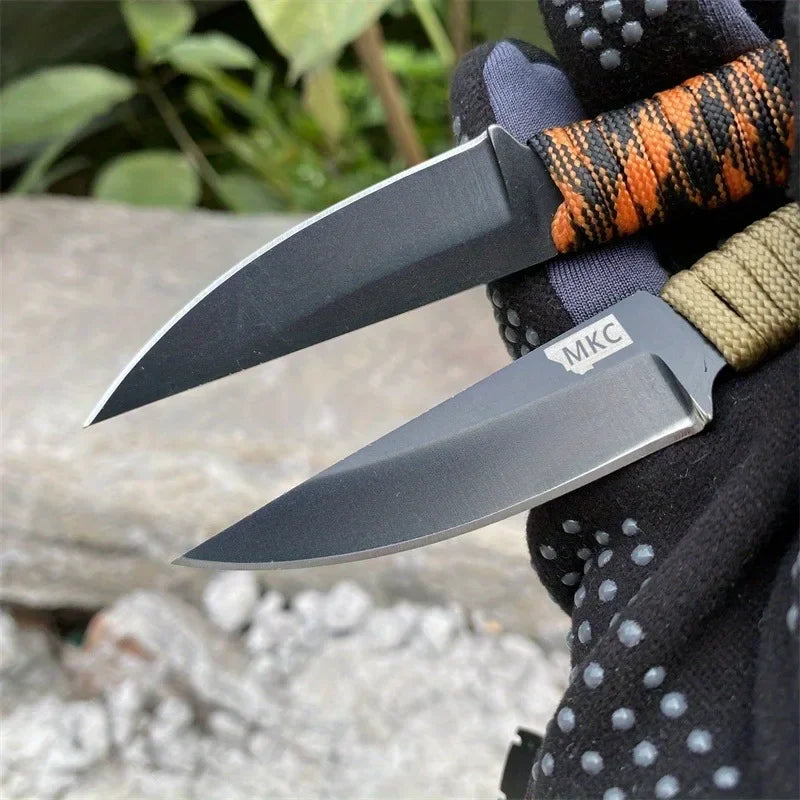 MKC Outdoor Fixed Straight Knives 440c Blade Nylon Rope Handle Outdoor Camping Adventure Fishing Sharp Tactical Hunting Knives