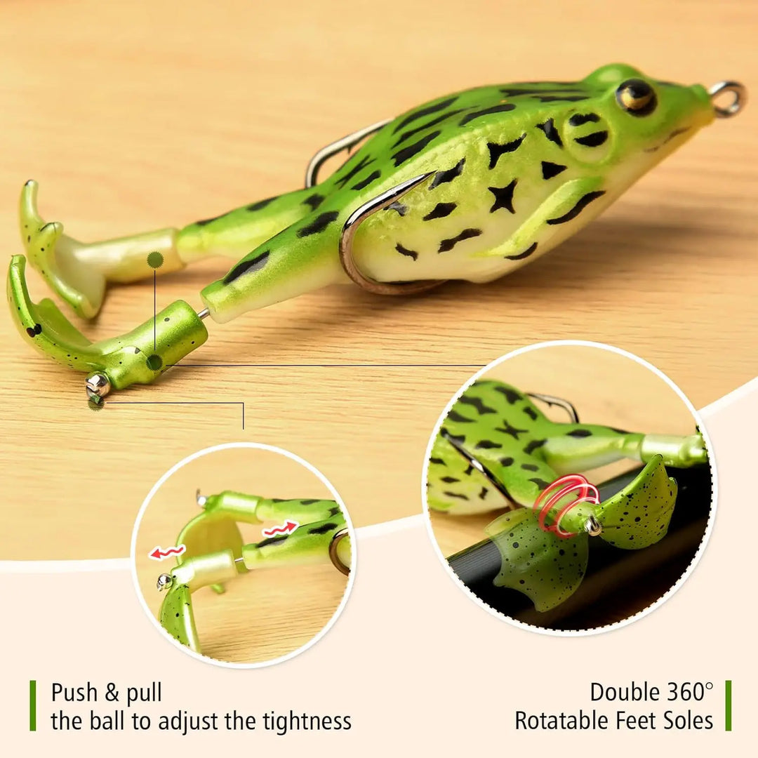 Topwater Frog Lure Bass Trout Fishing Lures Kit Set Realistic Prop Frog Soft Swimbait Floating Bait with Weedless Hooks
