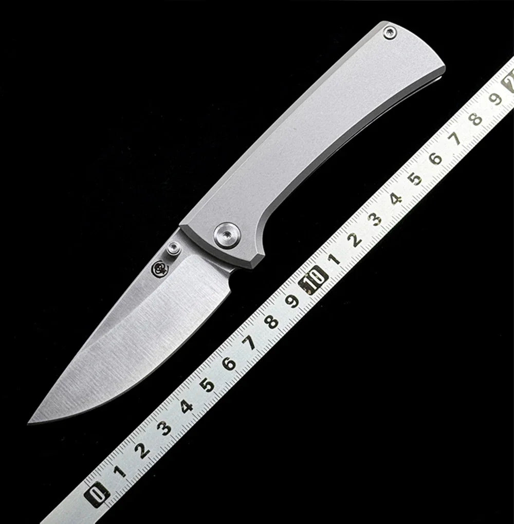 Chaves Knives RCK9 Folding Knife M390 Blade, Stonewashed Titanium Handle Outdoor Camping Hunting Pocket EDC Tool Knife