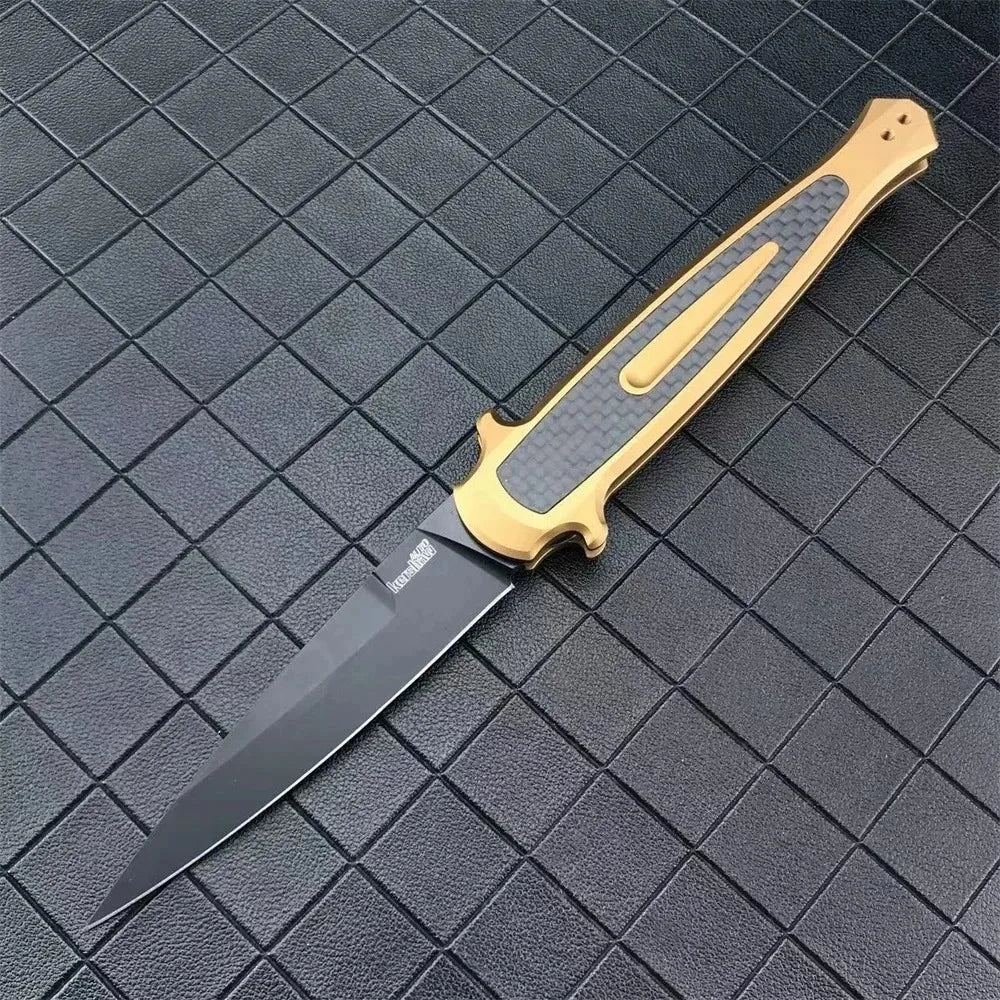 KS 7150 Folding Knife  Outdoor Pocket Knives D2 Blade Aluminum Inlaid Carbon Fiber Handle EDC Camping Hiking Survival Knives