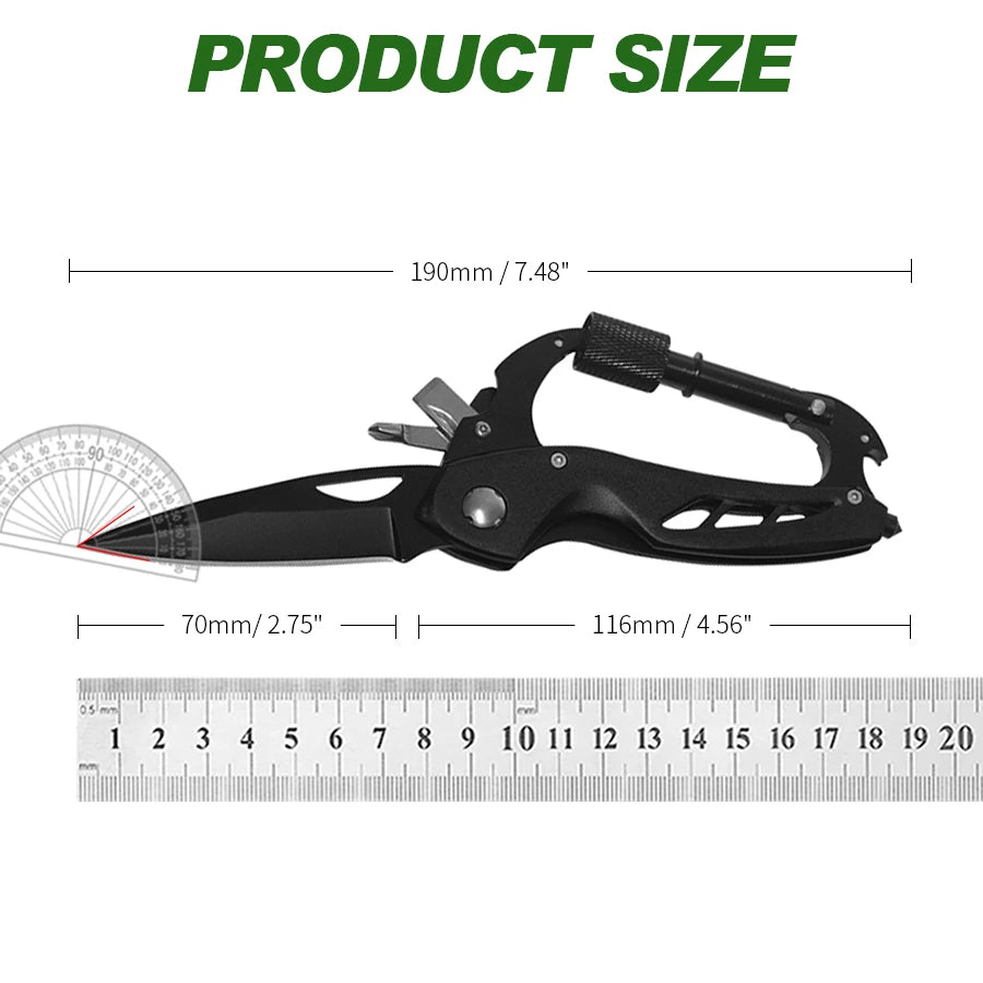 Multitool Carabiner with Pocket Knife, Bottle Opener, Window Breaker and Screwdriver, Survival Gear for Camping Hiking