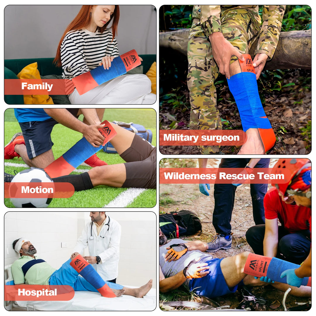 Emergency Survival Splint kit for Arm Leg Finger Fracture 4 Splints 2 Adhersive Bandage Set Reusable Cutable Portable First Aids