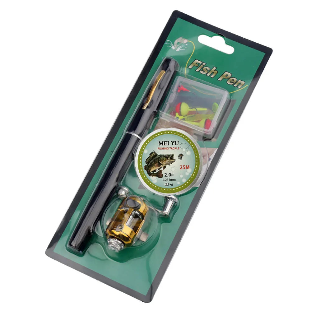 [Fish Rod+Reel+Line+Accessories] Pocket Fishing Rod Reel Full Kit Telescopic Mini Fishing Pole Pen Shape Folded Fishing Rod Kit