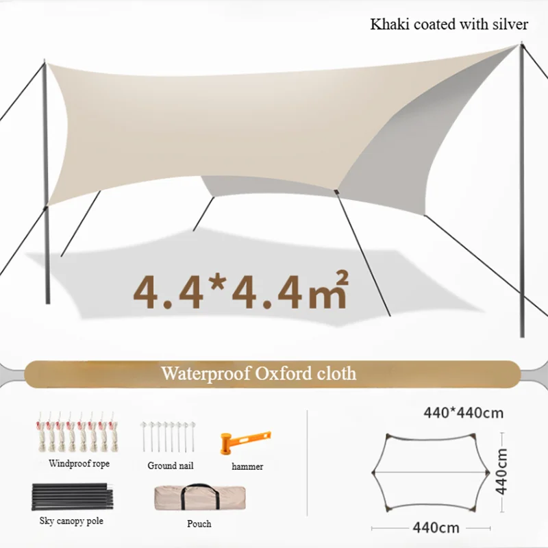 Outdoor camping canopy with high-quality appearance, fresh and high-density waterproof Oxford cloth, thick support rod, stable w