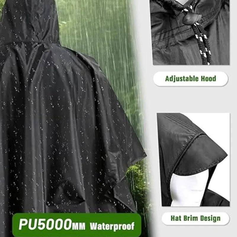 Portable Adult Outdoor Waterproof Raincoat 3 in 1 Women Men PU Hooded Raincoat Outdoor Hiking Fishing Mountaineering Raincoat