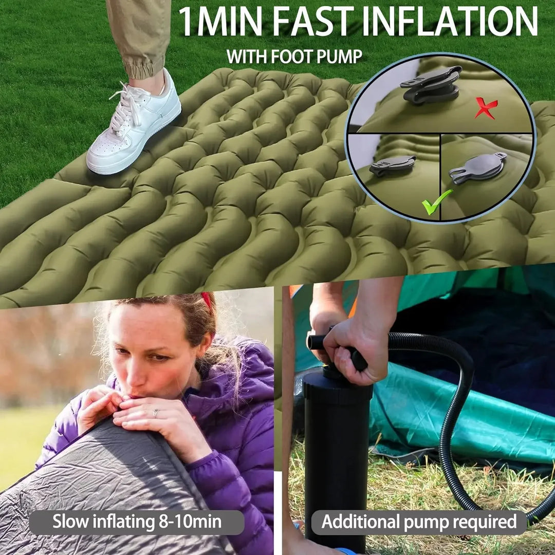 Outdoor 2 Persons Travel Bed Air Mat Double Sleeping Pad for Camping Self-Inflating Mat Sleeping Mattress with Pillow for Hiking