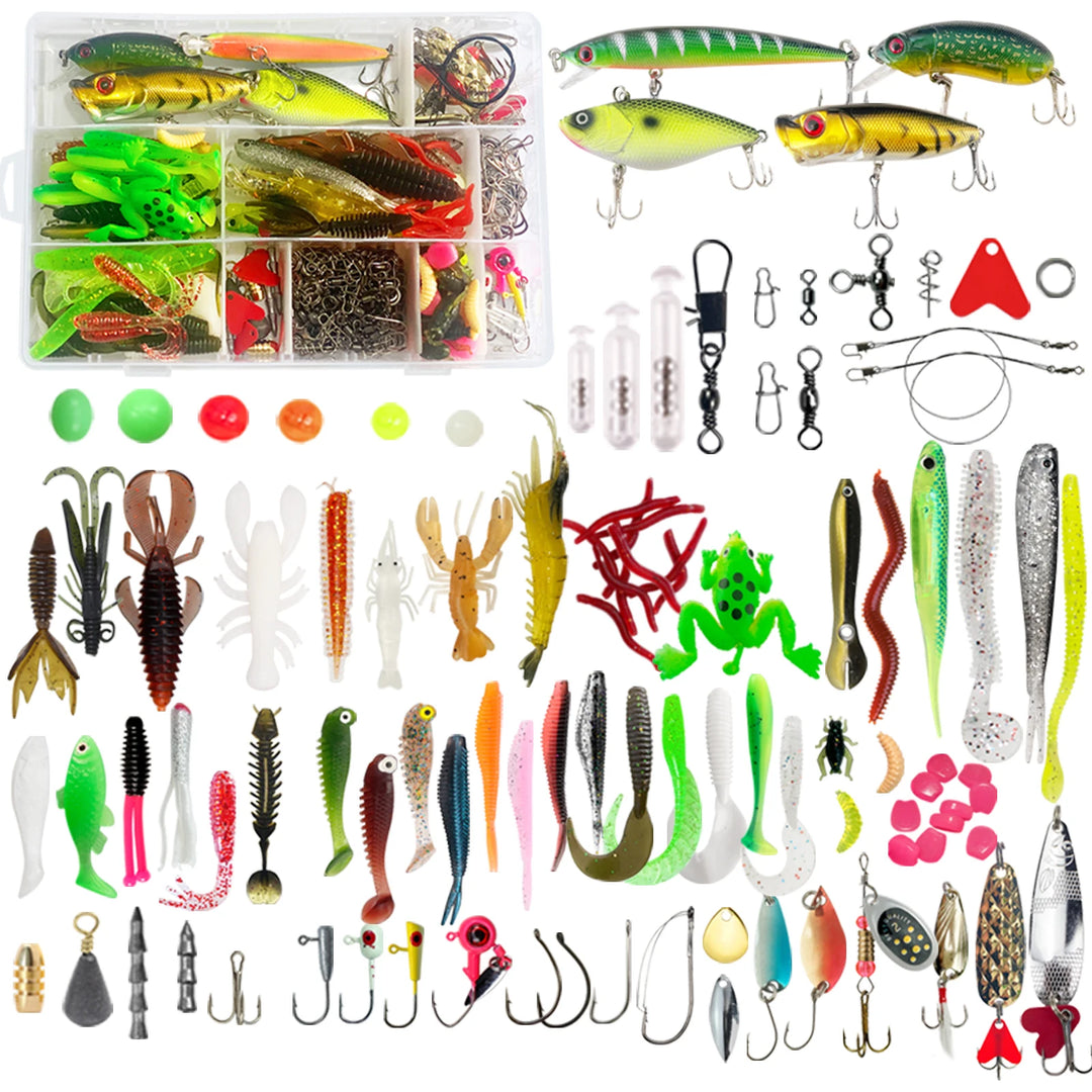 310pcs Fishing Soft Lures Set Fishing Weights Hooks Hard Baits Beads Swivels Spoon Spinnerbaits Accessories Fishing Tackle Box