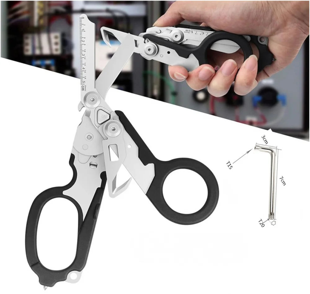 6In1 Folding Scissors Outdoor Survival Tool Medical Emergency Response Scissor Tactical Plier Outdoor Survival Edc Tool Gear