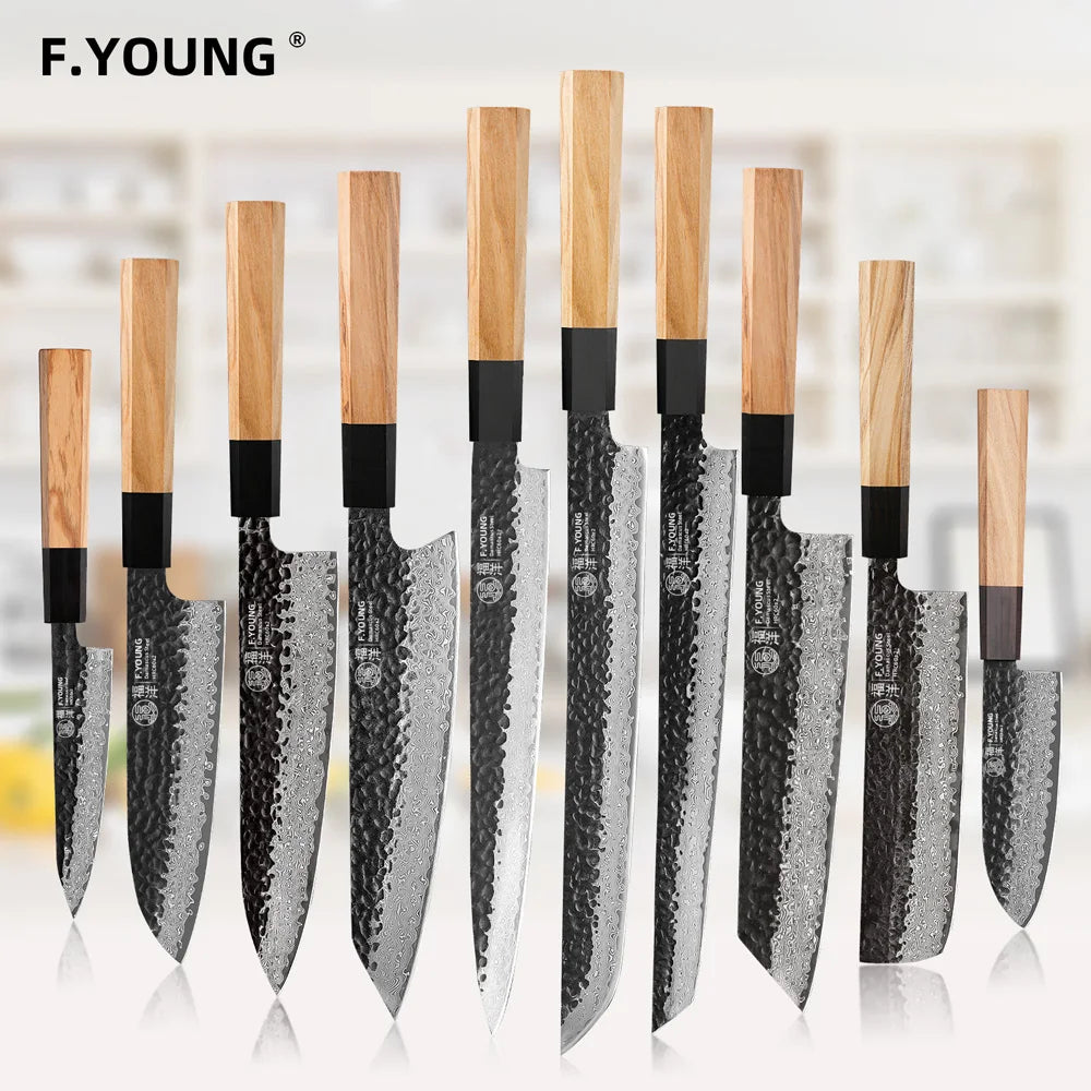 F.YOUNG Damascus Steel Kitchen Knives Japanese Hand Forged Chef Knife Vegetable Slicing Sashimi Utility Kitchen Cooking Tools
