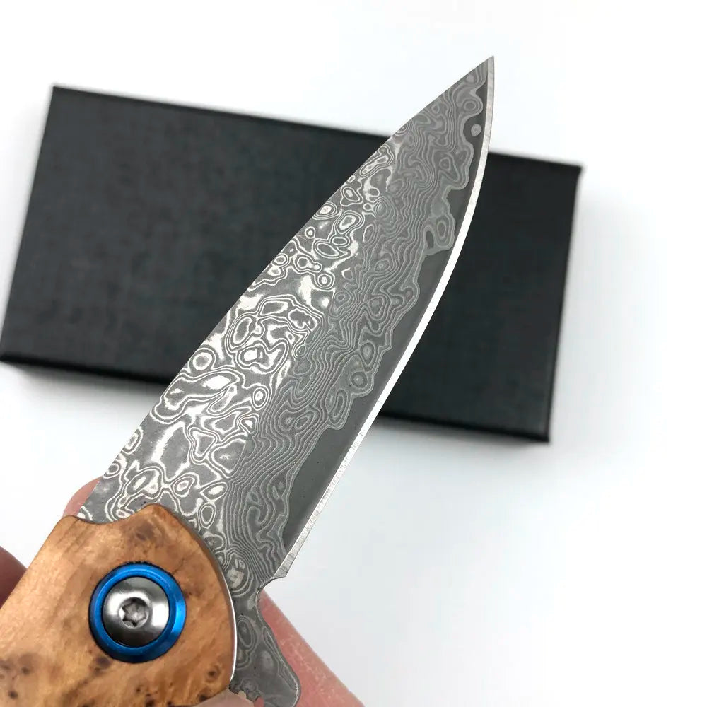 Trskt Damascus Tactical Knife Camping Knives Flipper Folding Hunting Survival Knife Pocket Edc Tool Wood Handle Dropshipping