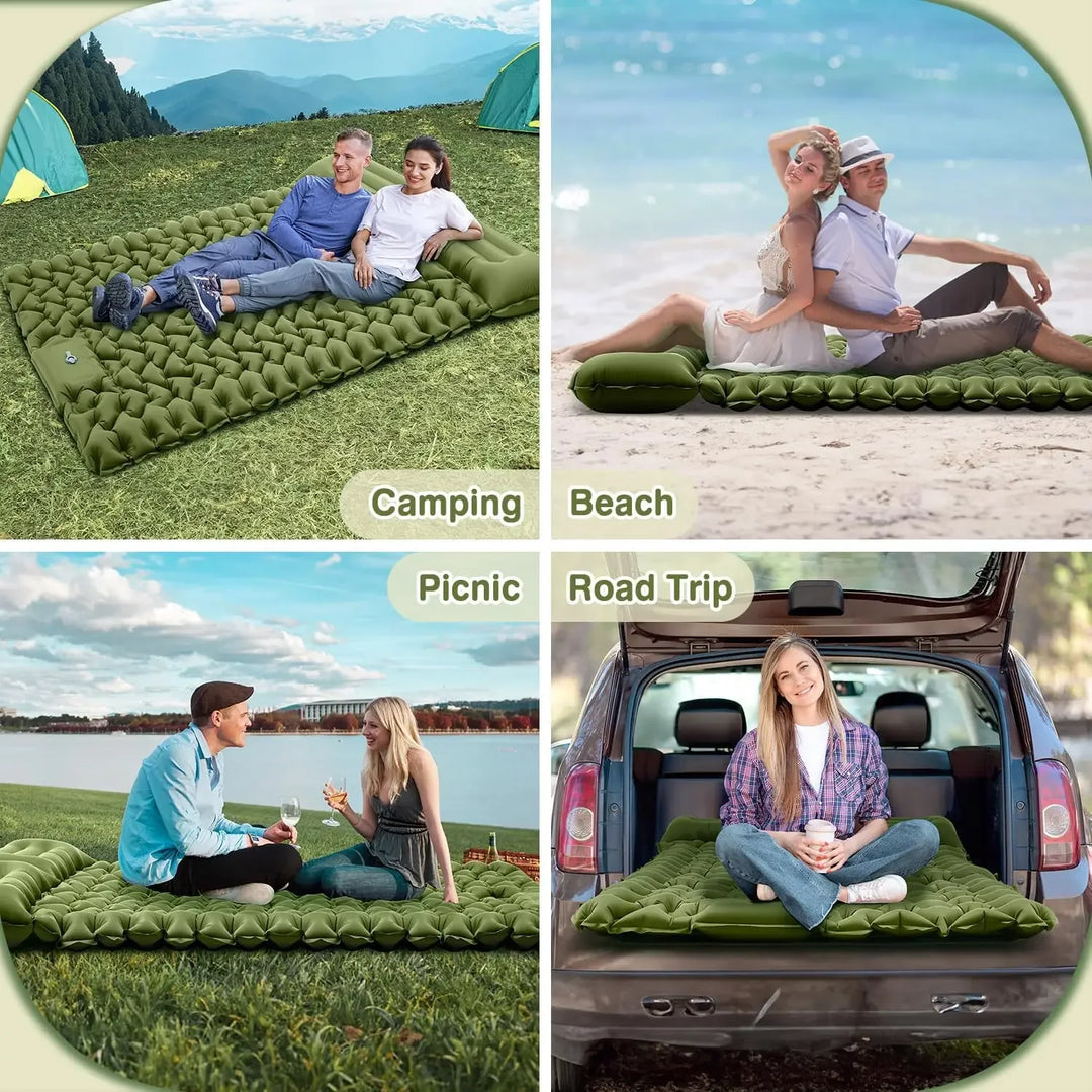 Outdoor 2 Persons Travel Bed Air Mat Double Sleeping Pad for Camping Self-Inflating Mat Sleeping Mattress with Pillow for Hiking