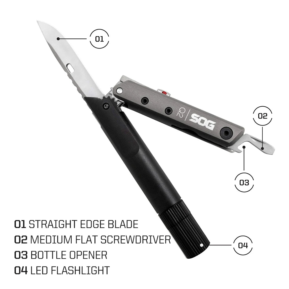 SOG BATON Q2 4-in-1 EDC Pen Multitool with LED Flashlight, Knife & Screwdriver, Compact Survival Gear for Camping, Emergency