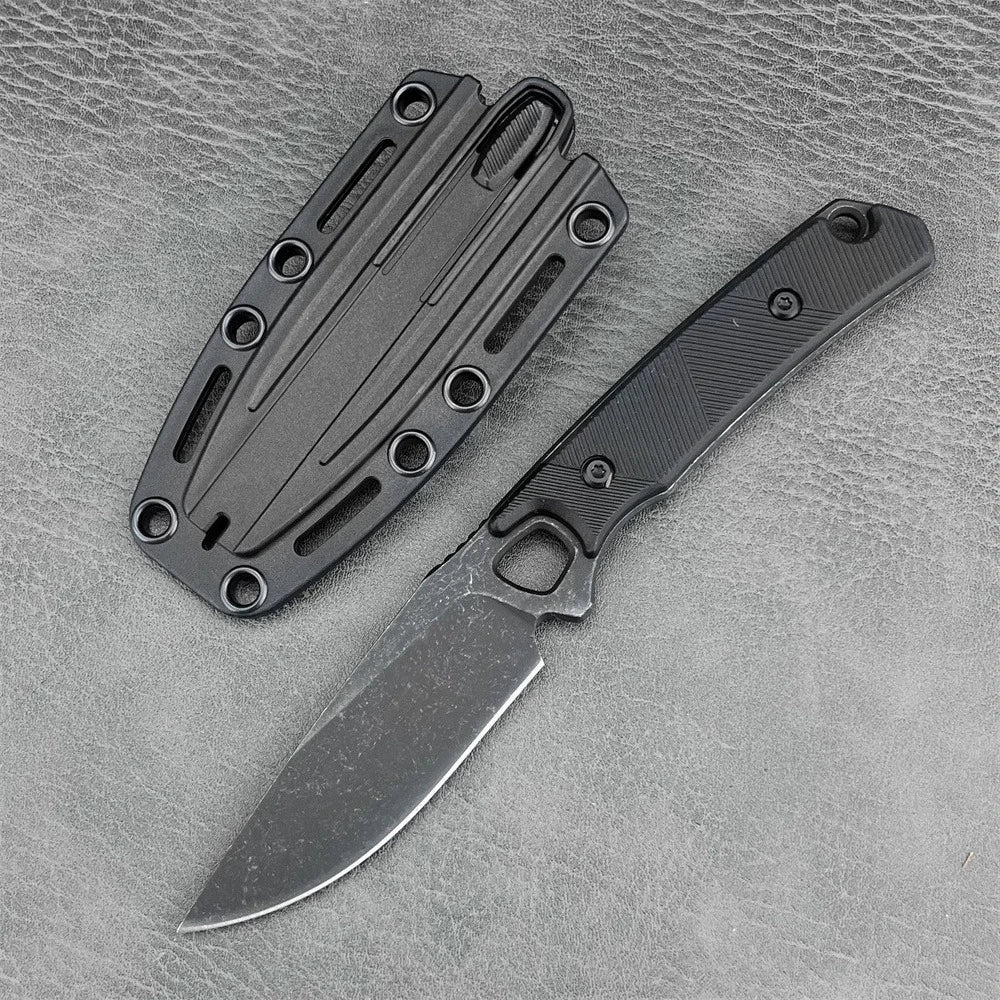 KS2048 Fixed Blade Knife Wilderness Hunting Tactical Straight Knife with Sheath Camping Utility Survival Tool Nylon Fiber Handle