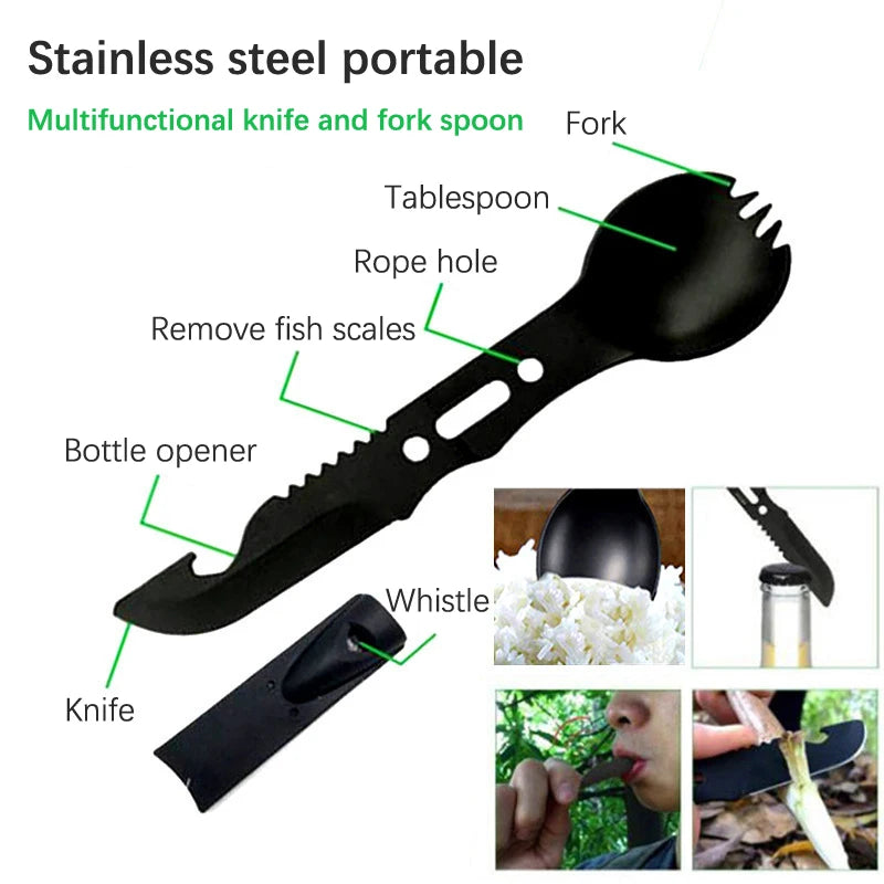 Camping Tableware Outdoor Stainless Steel Knife Fork Spoon Portable Multi-function Picnic Cutlery Outdoor Camping Equipment