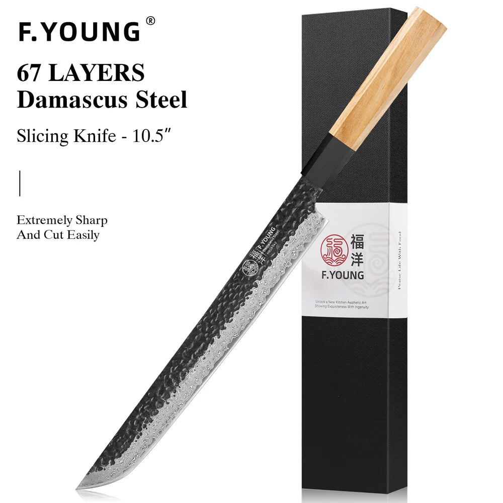 F.YOUNG Damascus Steel Kitchen Knives Japanese Hand Forged Chef Knife Vegetable Slicing Sashimi Utility Kitchen Cooking Tools