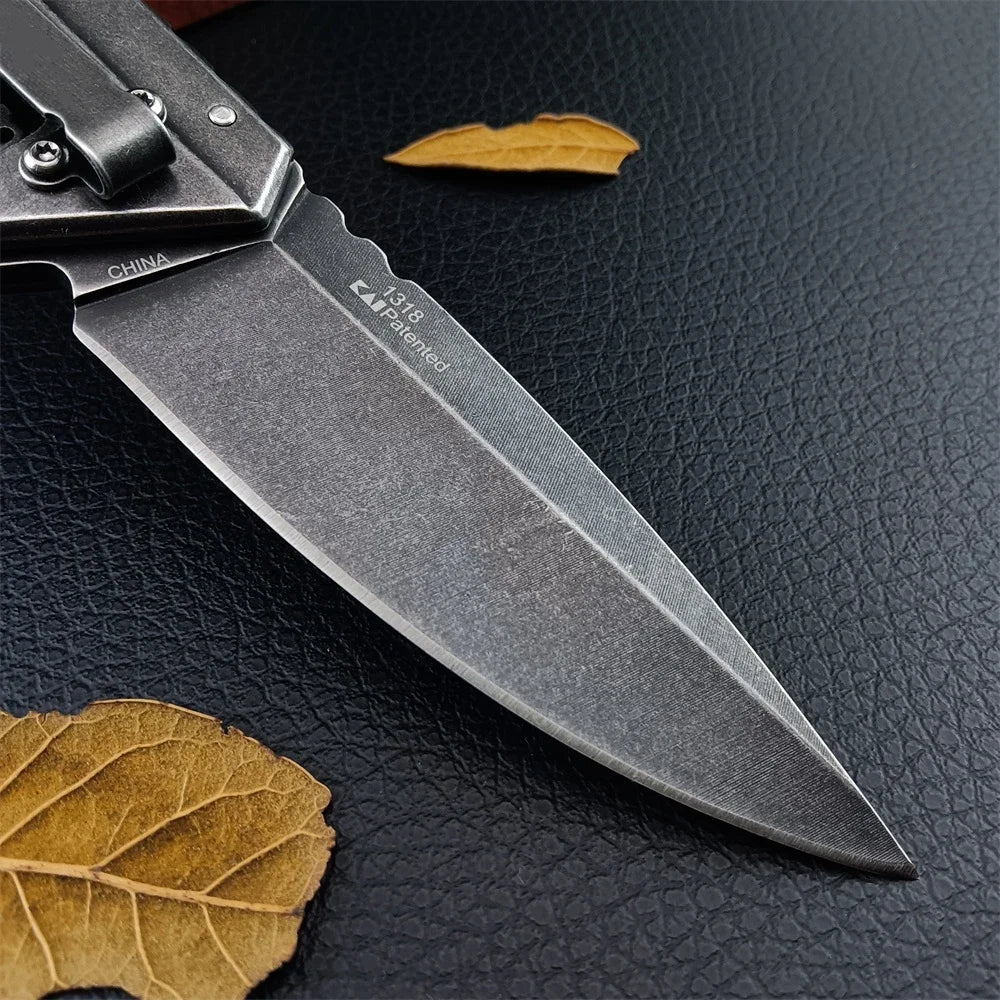 KS 1318 Folding Knife Outdoor Pocket Tool Stonewashed 8Cr13Mov Blade 420 Steel Handle EDC High Quality Camping Hiking Knives