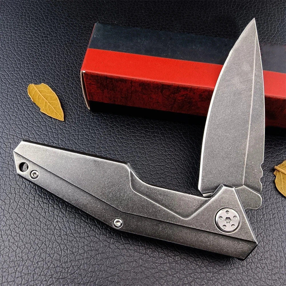 KS 1318 Folding Knife Outdoor Pocket Tool Stonewashed 8Cr13Mov Blade 420 Steel Handle EDC High Quality Camping Hiking Knives