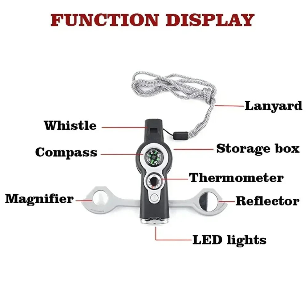 Outdoor Camping 7-In-1 Multi-Function Whistle Survival Whistle Safety Whistle for Hiking Travel Accessories Camping Accessories
