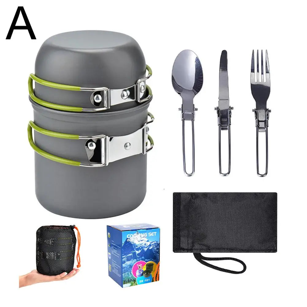 Portable Camping Cookware Set Outdoor Pot Mini Gas Stove Sets Nature Hike Picnic Cooking Set With Foldable Spoon Fork Knife