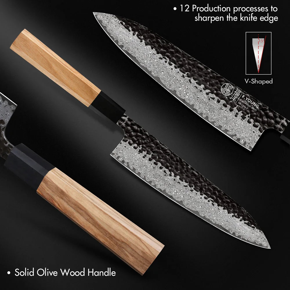 F.YOUNG Damascus Steel Kitchen Knives Japanese Hand Forged Chef Knife Vegetable Slicing Sashimi Utility Kitchen Cooking Tools