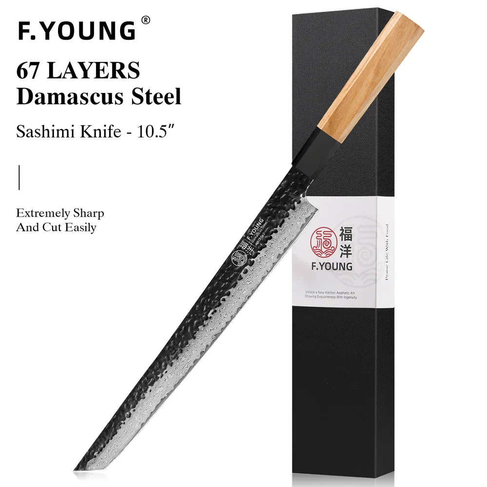 F.YOUNG Damascus Steel Kitchen Knives Japanese Hand Forged Chef Knife Vegetable Slicing Sashimi Utility Kitchen Cooking Tools