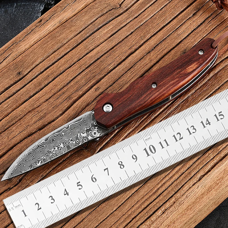 High hardness Damascus steel textured folding knife Outdoor Camping Knife-Edge Fruit Knife Portable men's field pocket knife