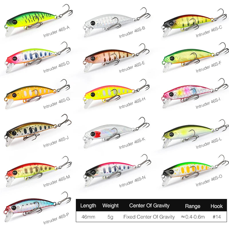 TSURINOYA 46S Sinking Minnow Fishing Lure Intruder 46mm 5g Artificial Trout Ajing Stream Lake Jerkbait Rockfishing Hard Baits