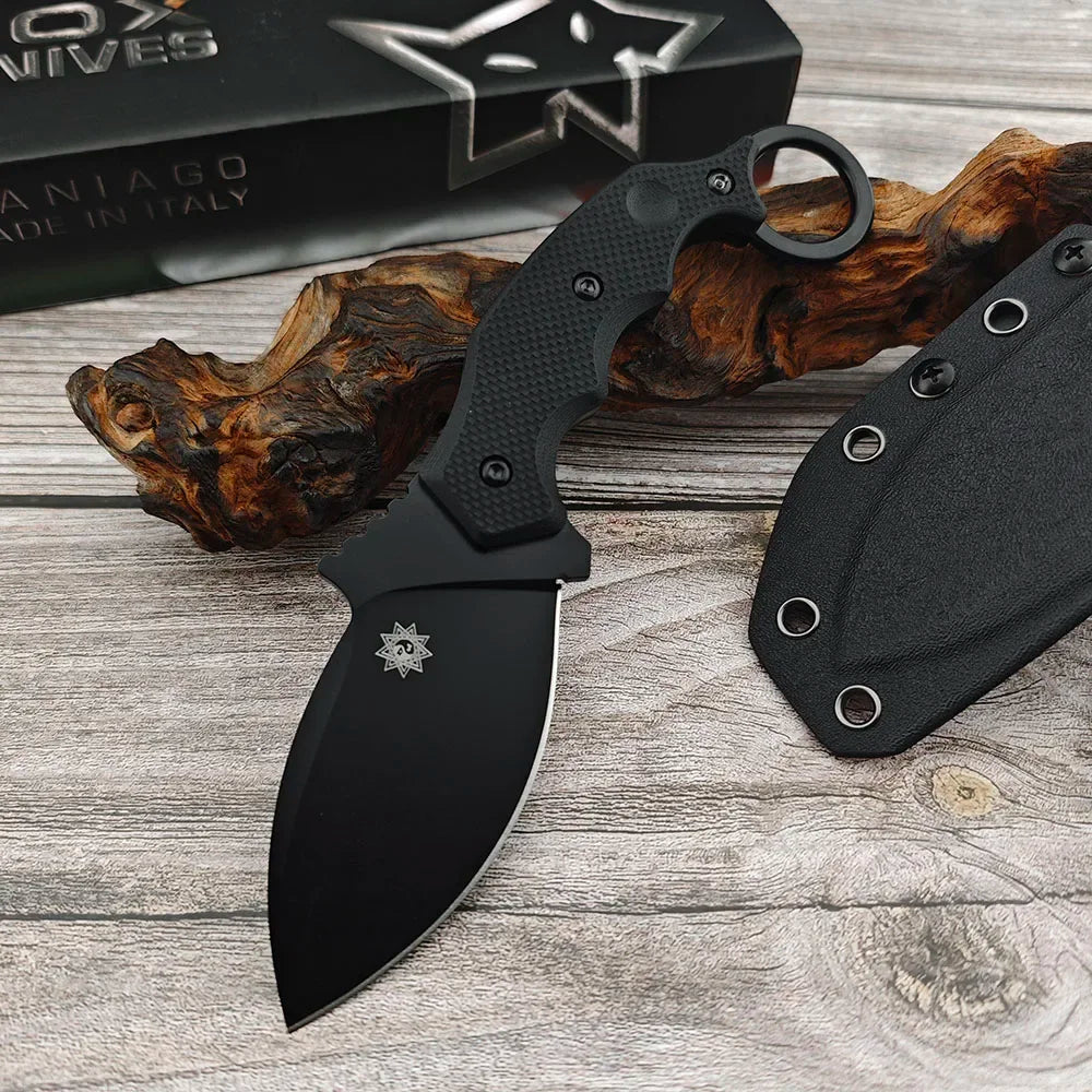 637 Outdoor Straight Knife, Sharp 8Cr13Mov Blade and G10 Handle, Camping Adventure Survival Fixed Blade Knife with Kydex Sheath