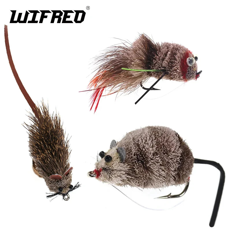 Wifreo Fly Fishing Deer Hair Bass Bug Mouse Rat Fly Floating Surface Frog Flies with Weed Guard Hook #2 #2/0