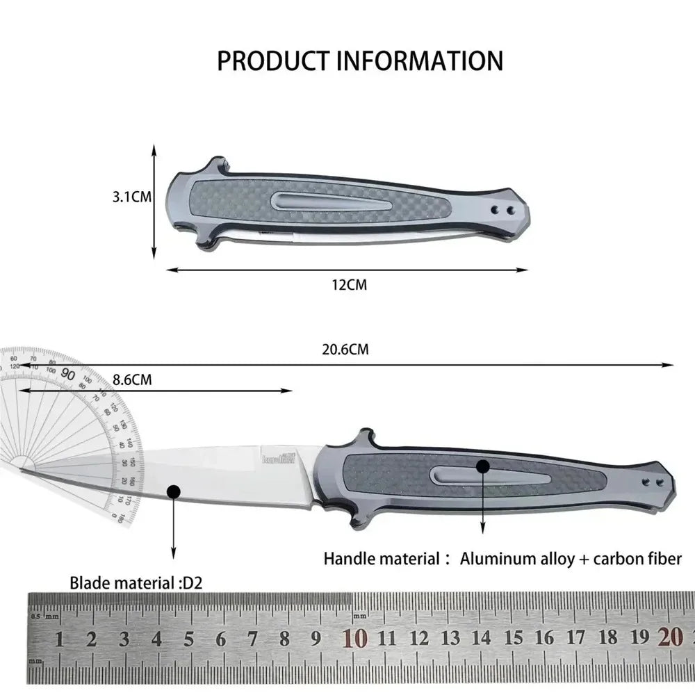 KS 7150 Folding Knife  Outdoor Pocket Knives D2 Blade Aluminum Inlaid Carbon Fiber Handle EDC Camping Hiking Survival Knives