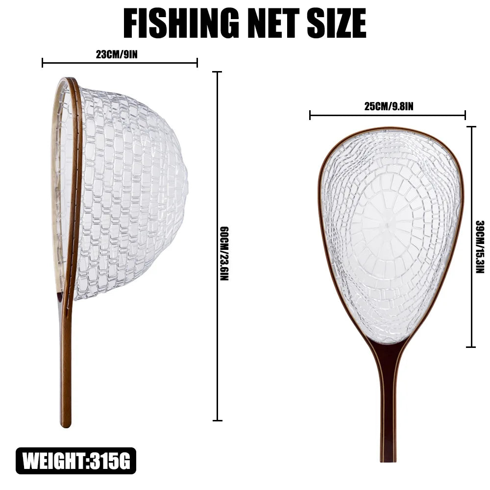 Fly Fishing Landing Rubber Trout Catch And Release Net Fishing Landing Net With Wooden Pole Outdoor Fishing tool