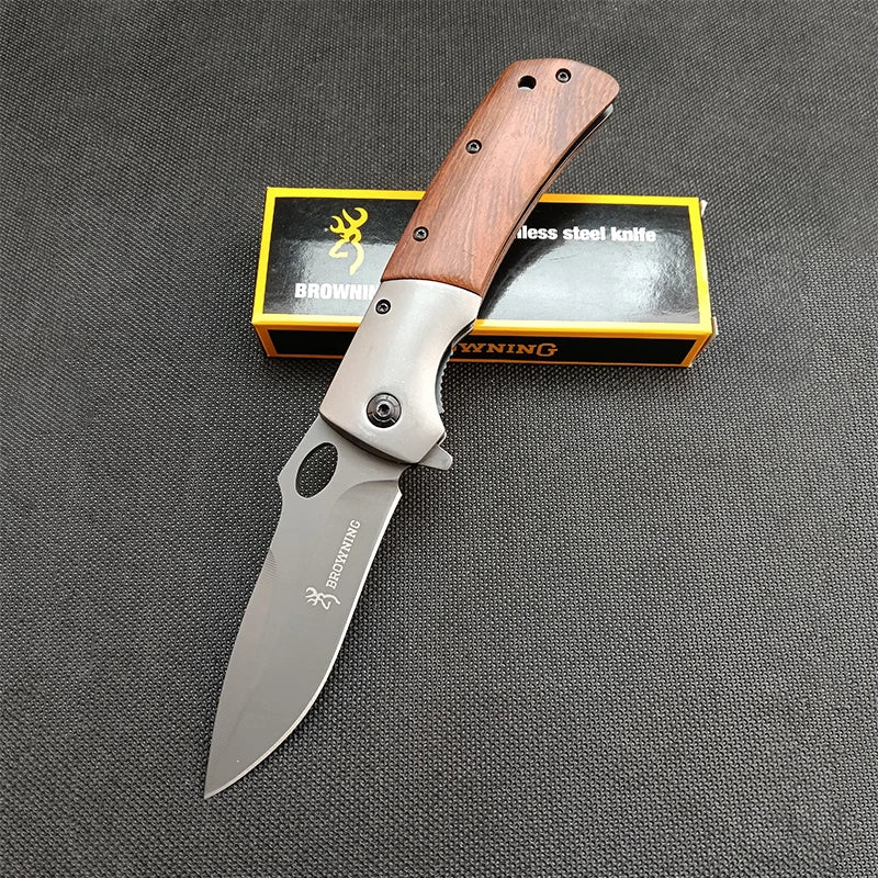 Stainless Steel Camping Folding Knife Multi Tool Survival Military Tactical Knife Hunting Fishing Wooden Handle