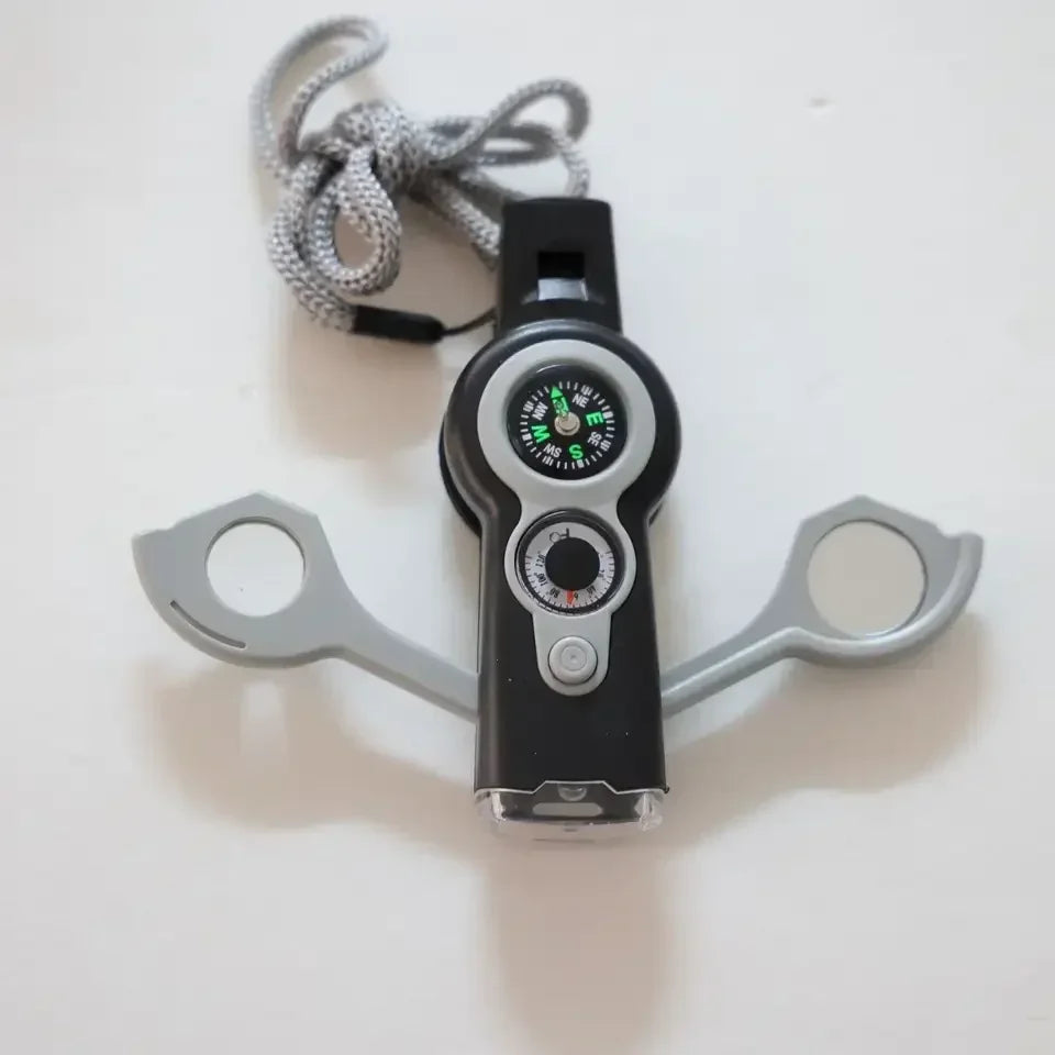 7in1 Emergency Survival Function Whistle Outdoor Multifunctional Survival Whistle with Lanyard Compass Flashlight Camping Hike