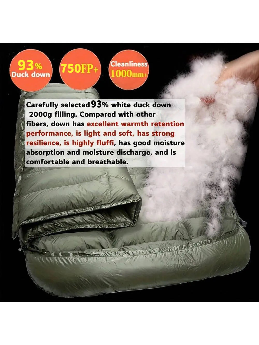Checkered design, double sleeping bag, camping, cold protection and warmth, 93% white duck down 2000g filling, down sleeping bag