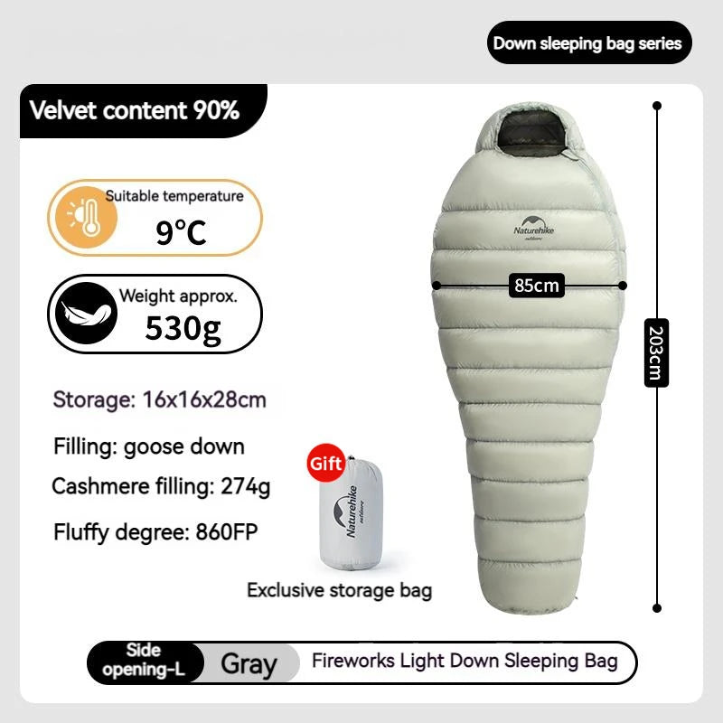 Naturehike FIREWORKS 860FP Goose Down Sleeping Bag Ultralight Winter Sleeping Bag Adult Mummy Style Thickened Keep Warm -9℃~9℃