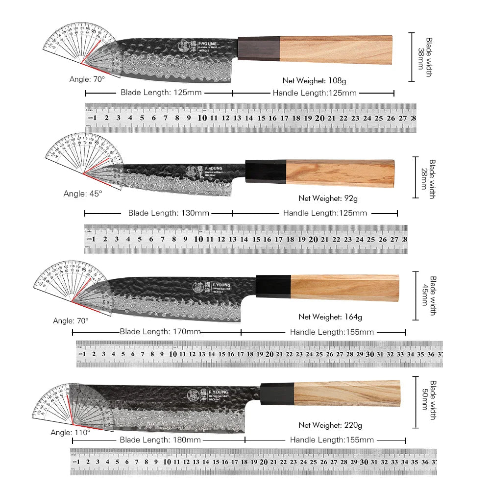 F.YOUNG Damascus Steel Kitchen Knives Japanese Hand Forged Chef Knife Vegetable Slicing Sashimi Utility Kitchen Cooking Tools