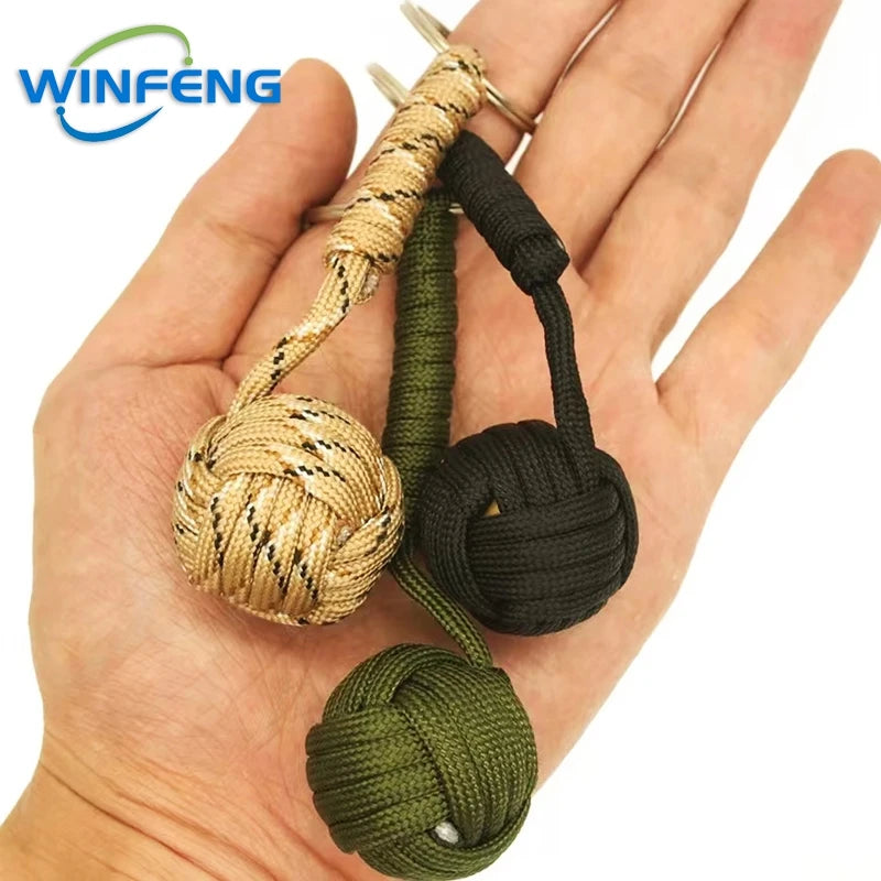 Survival Lanyard Monkey Fist Keychain Self Defense Weapon Keyring Outdoor Security Protection Steel Ball Lifesaving Kit