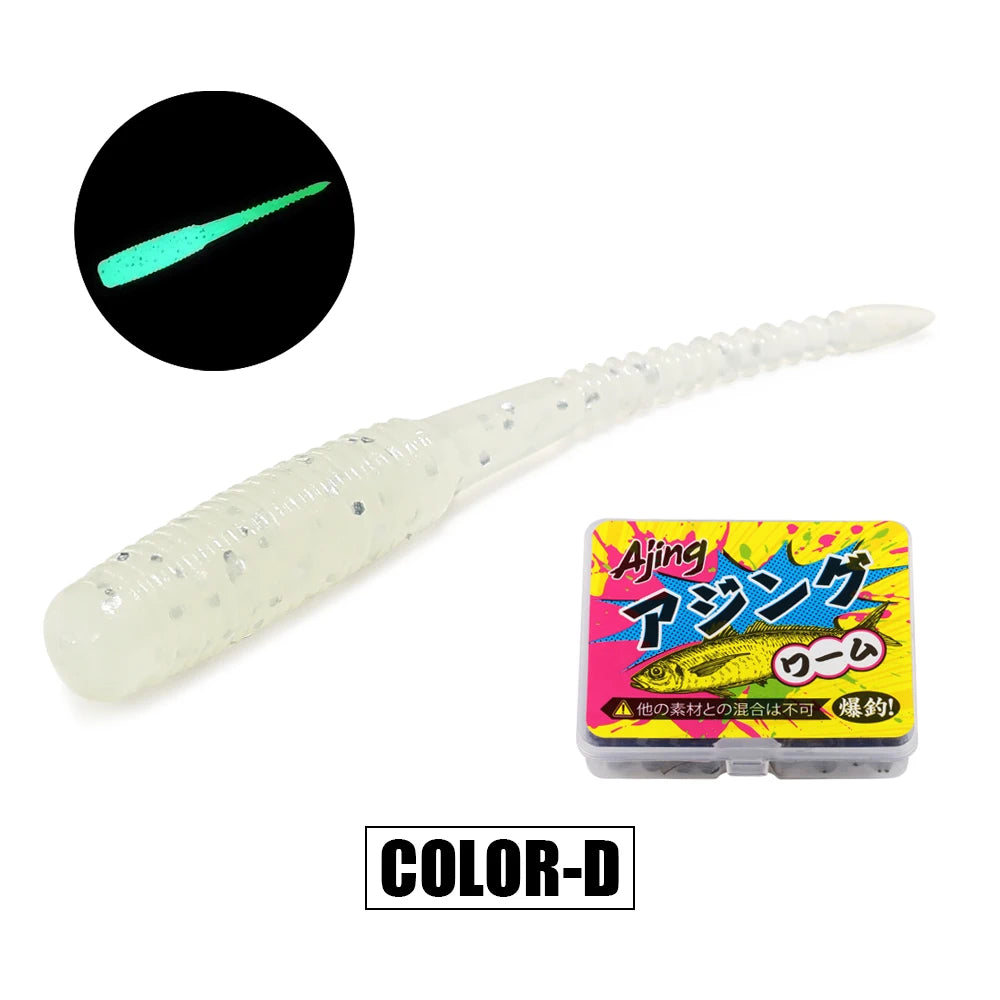 Spinpoler 20pcs/box Ajing Soft Fishing Lure 3.5cm Rockfish TPR Swimbaits Nightlight Worm Ice Jig Artificial Baits Bass Tackle