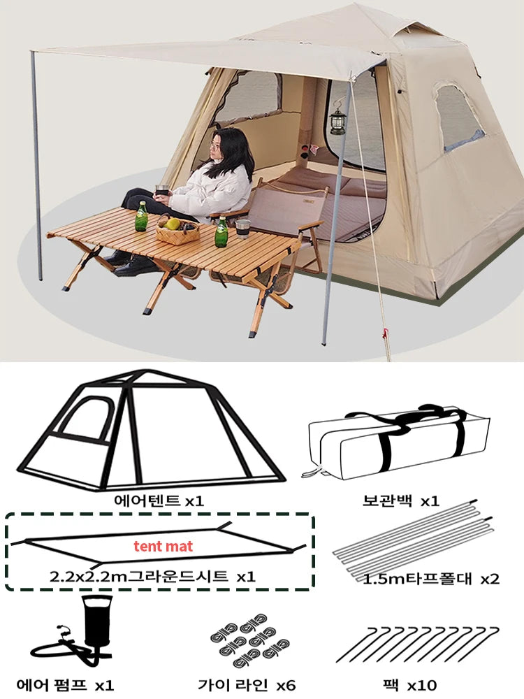 4 Person Waterproof Air Tent Glamping Camping Large Dome Family One Touch Automatic Fast Set Up Inflatable Tent Air Shelter Tent