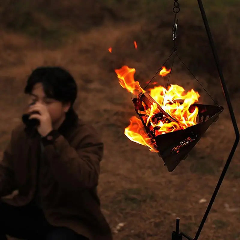 Camping Hanging  Triangular Burning Platform Outdoor Triangular Brazier Tripod BBQ Grill Folding Firewood Burner Bonfire Stove