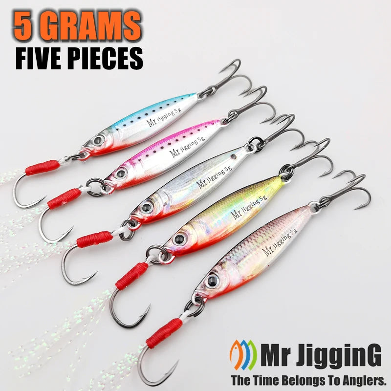 Mr JigginG 5pcs 1.5/3/5g 3D Mini Lure Metal Cast Jig Spoon Jigging Pesca Fish Micro Fishing Lure Artificial Bait Accessories