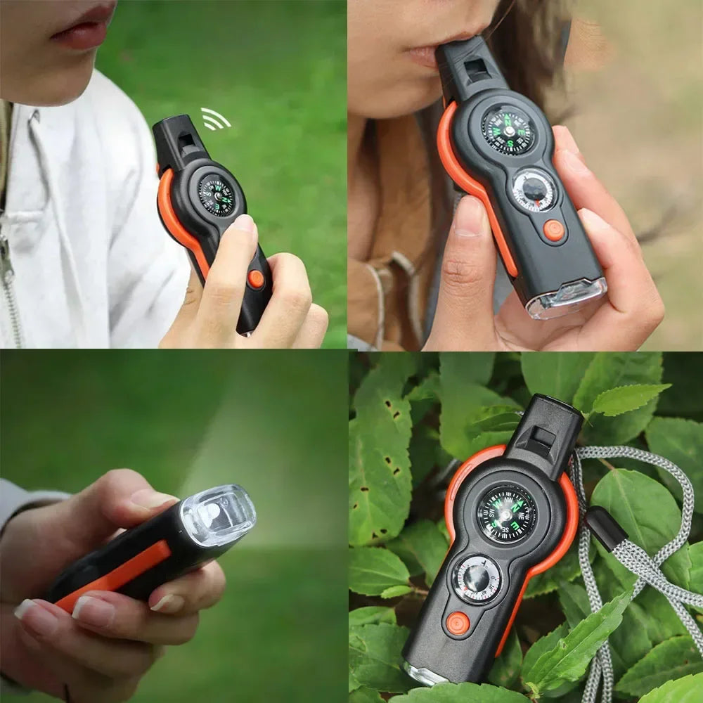 Outdoor Camping 7-In-1 Multi-Function Whistle Survival Whistle Safety Whistle for Hiking Travel Accessories Camping Accessories