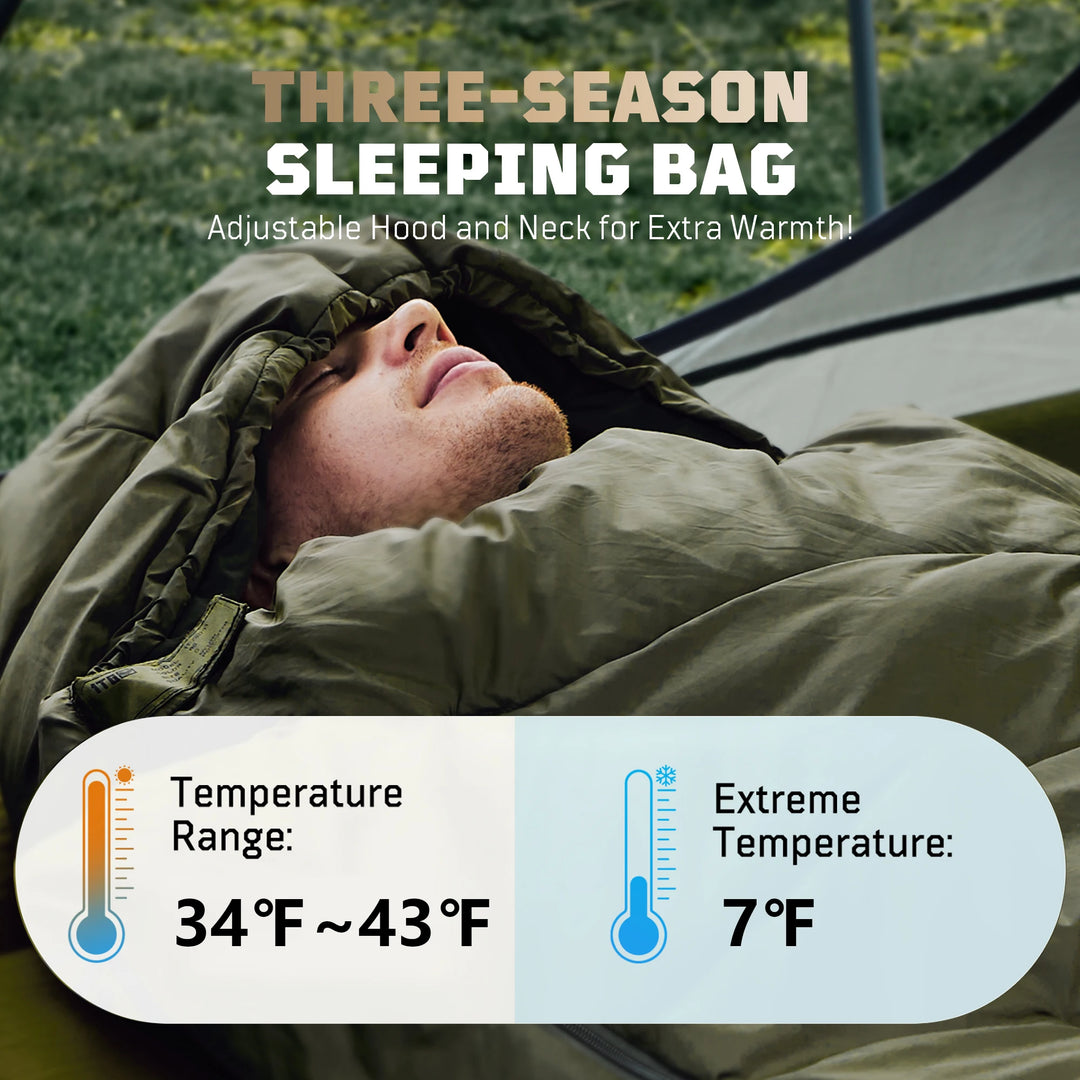 1TG Tactical Sleeping Bags for Adults, 34°F to 43°F Ultralight Warm Cold Weather Sleeping Bag for Camping, with Compression Sack