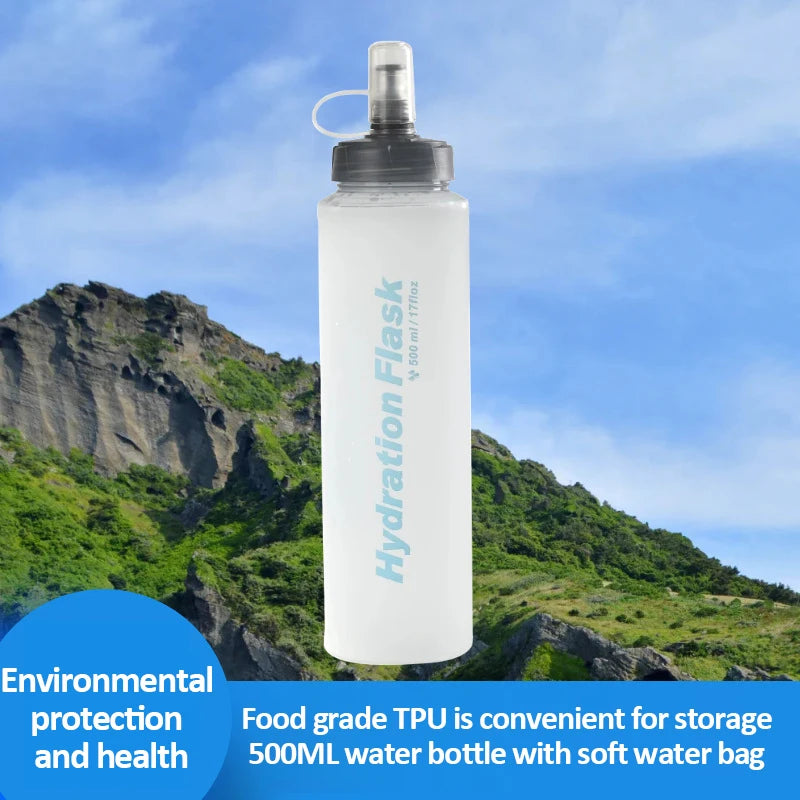 500ml TPU Water Bag Ultralight Outdoor Sport Folding Soft Flask Drink Water Bottle For Running Camping Hiking Bicycle Fitness