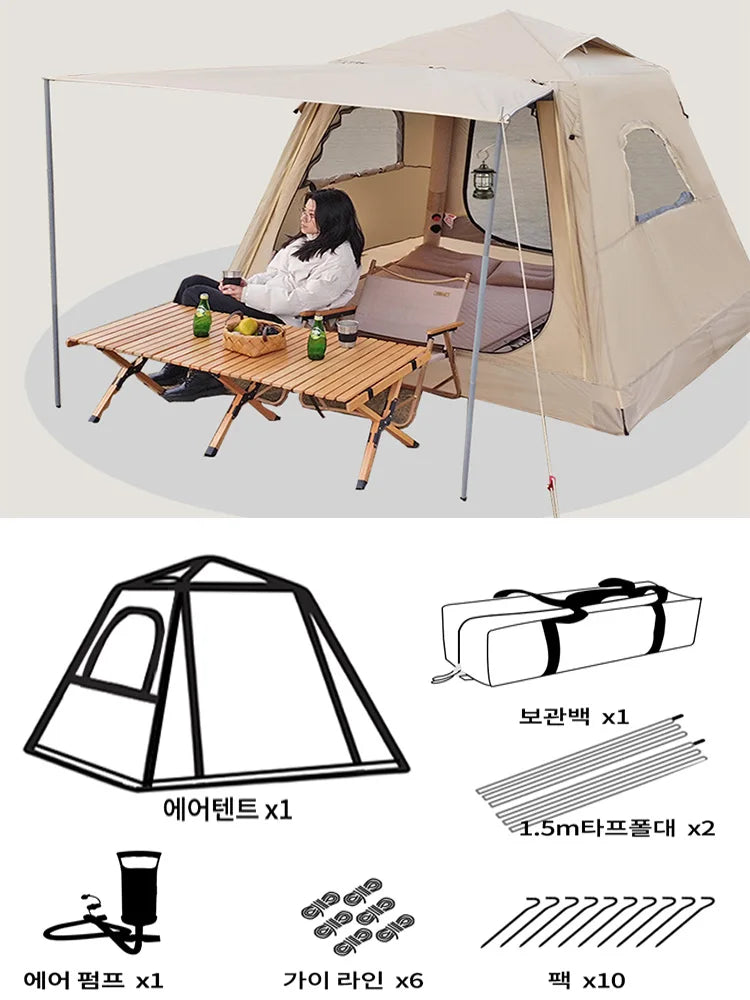 4 Person Waterproof Air Tent Glamping Camping Large Dome Family One Touch Automatic Fast Set Up Inflatable Tent Air Shelter Tent