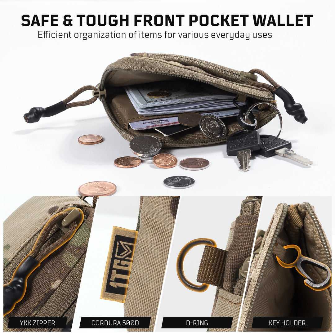 1TG TACTICAL Coin Purse, 500D Minimalist Wallet Change Purse ID Card Holder Money Pouch Tactical Bag with YKK Zipper-Camo