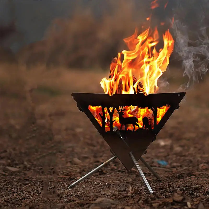 Camping Hanging  Triangular Burning Platform Outdoor Triangular Brazier Tripod BBQ Grill Folding Firewood Burner Bonfire Stove