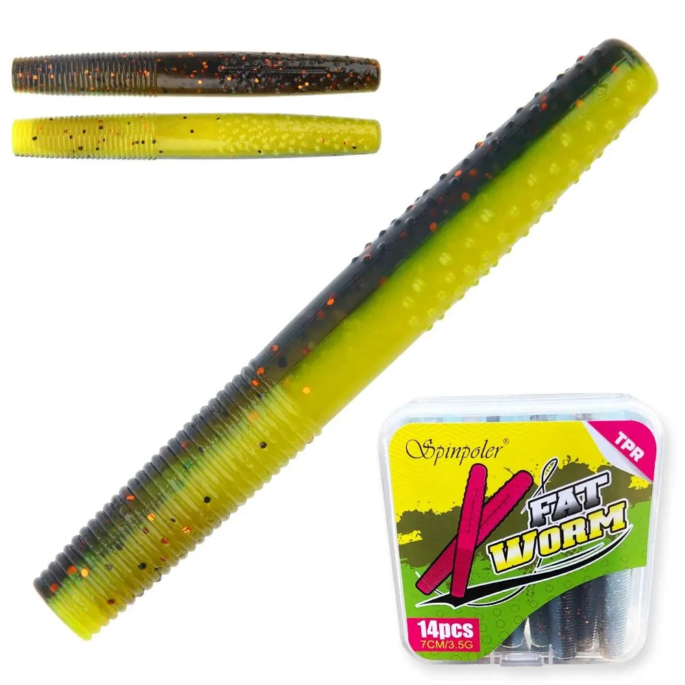 Spinpoler Fat Worm Soft Bait Senko Artificial Swimbait Fishing Lure Ned Rig Wacky Hook TPR Floating Dropshot Weightless Tackle