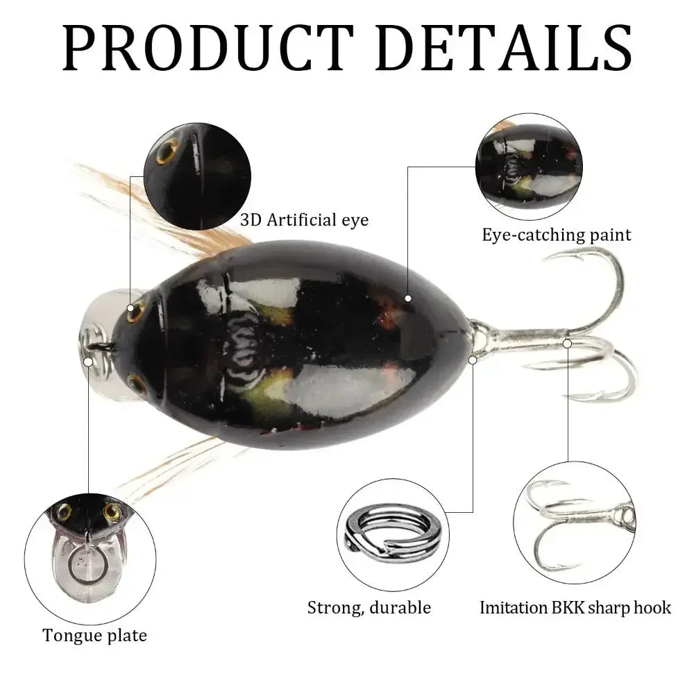 1Pcs 4cm/3.8g Cicada Bait Fishing Lure Crank Floating Wobblers Fishing Tackle Insect Bug Lure Hard Bait Sea Beetle Bass Carp
